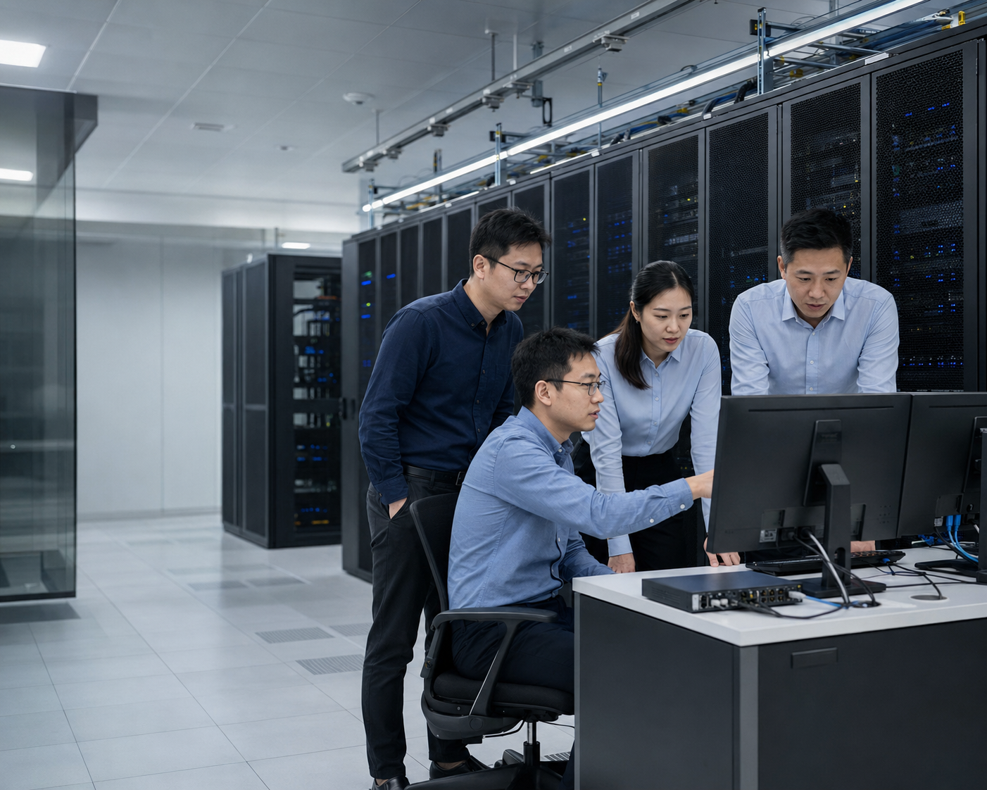 企业IT工程师在数据中心协作